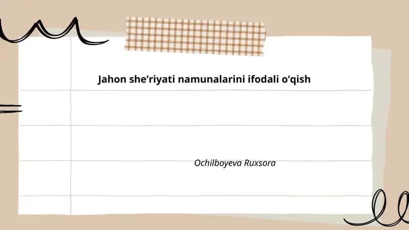 Jahon sheʼriyati namunalarini ifodali oʻqish