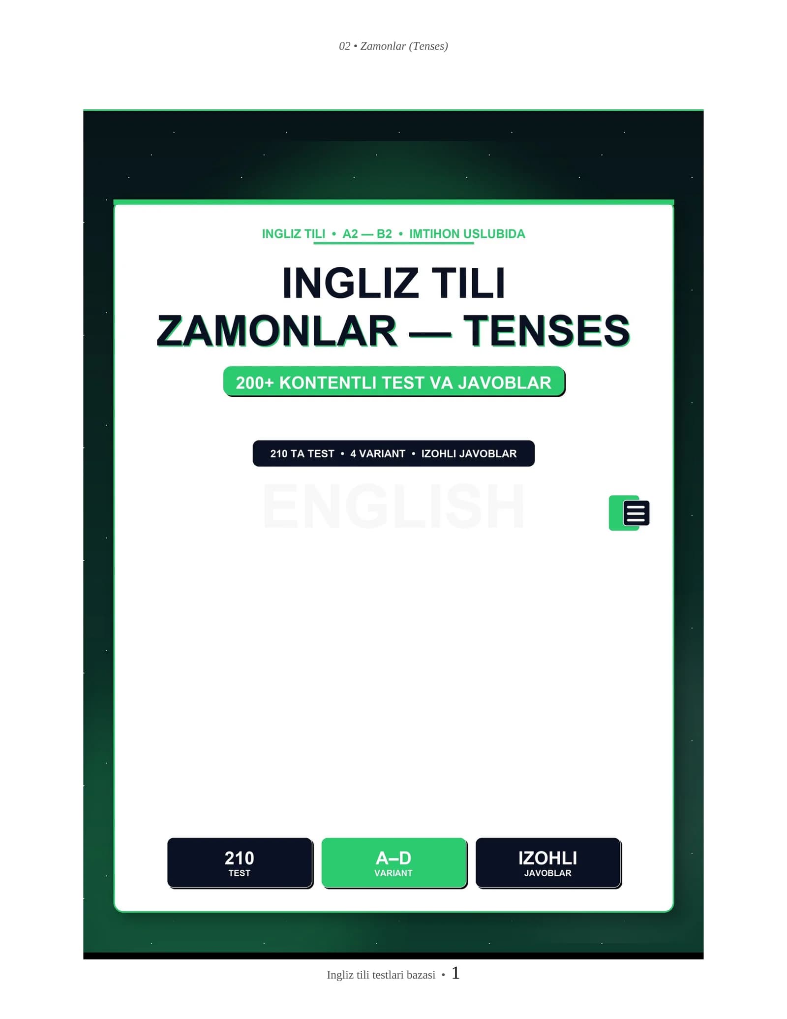 INGLIZ TILI ZAMONLAR — TENSES
