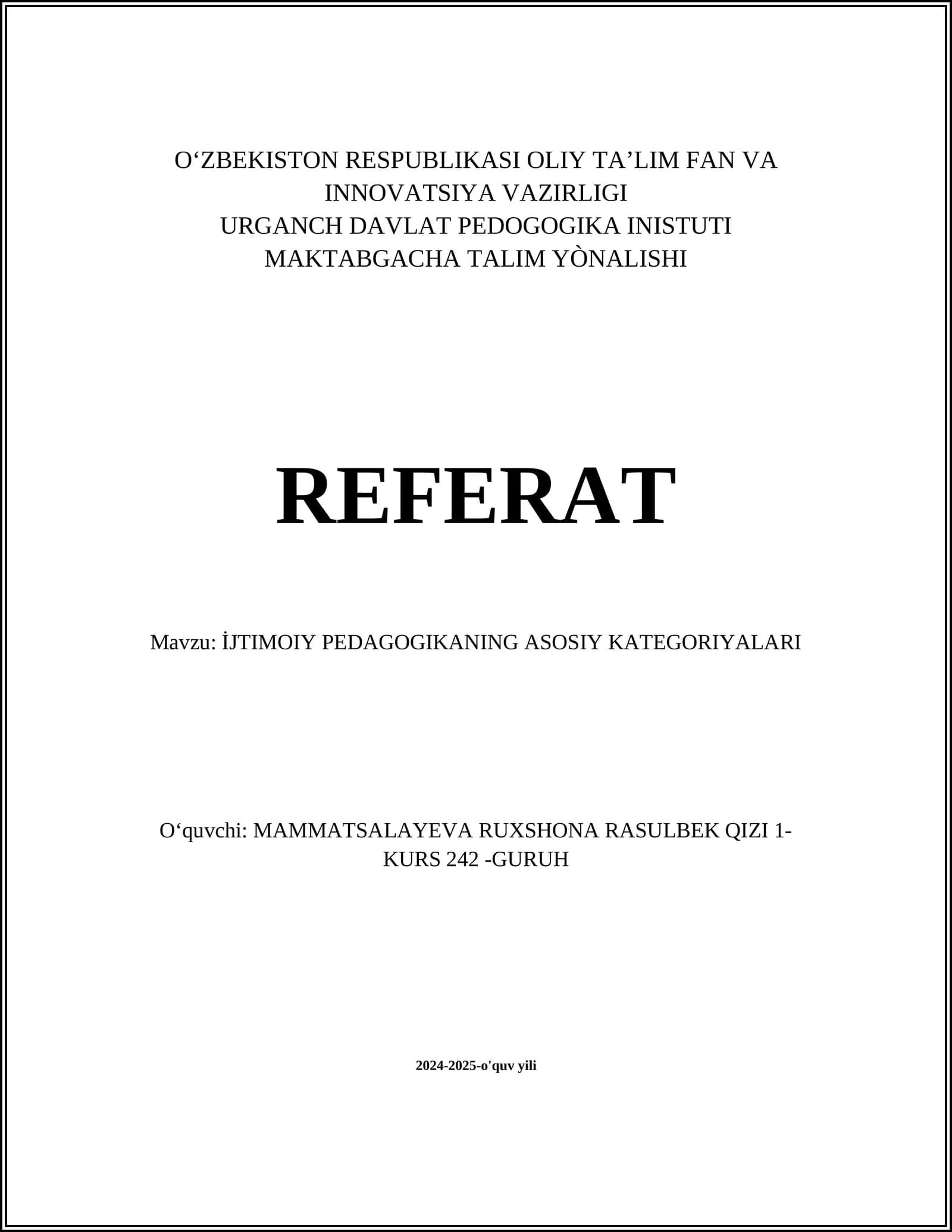 İJTIMOIY PEDAGOGIKANING ASOSIY KATEGORIYALARI