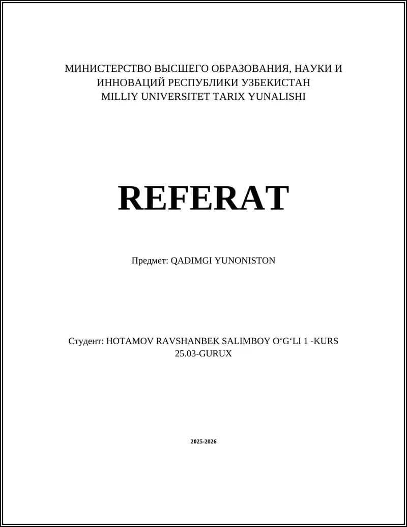 REFERAT - QADIMGI YUNONISTON