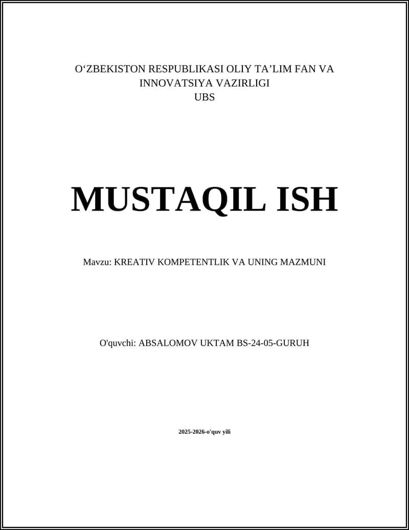 KREATIV KOMPETENTLIK VA UNING MAZMUNI
