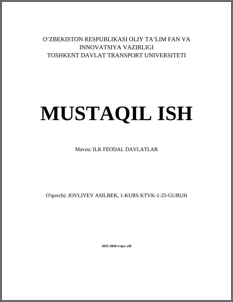 ILK FEODAL DAVLATLAR