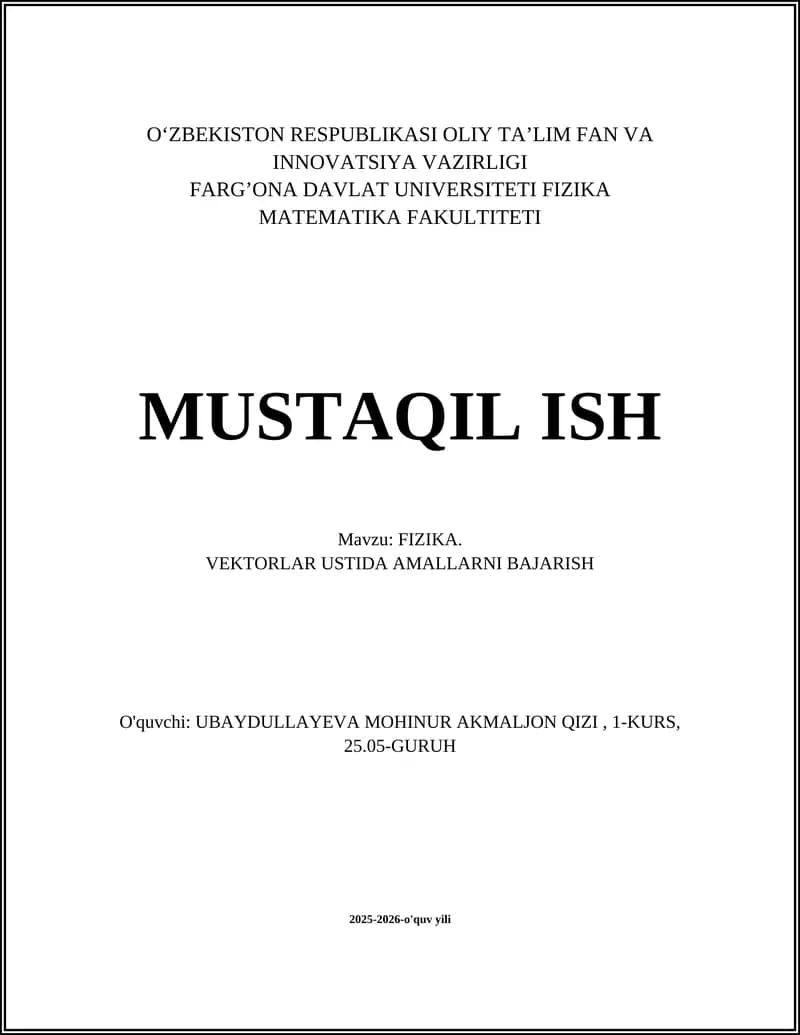 FIZIKA USTIDA AMALLARNI BAJARISH