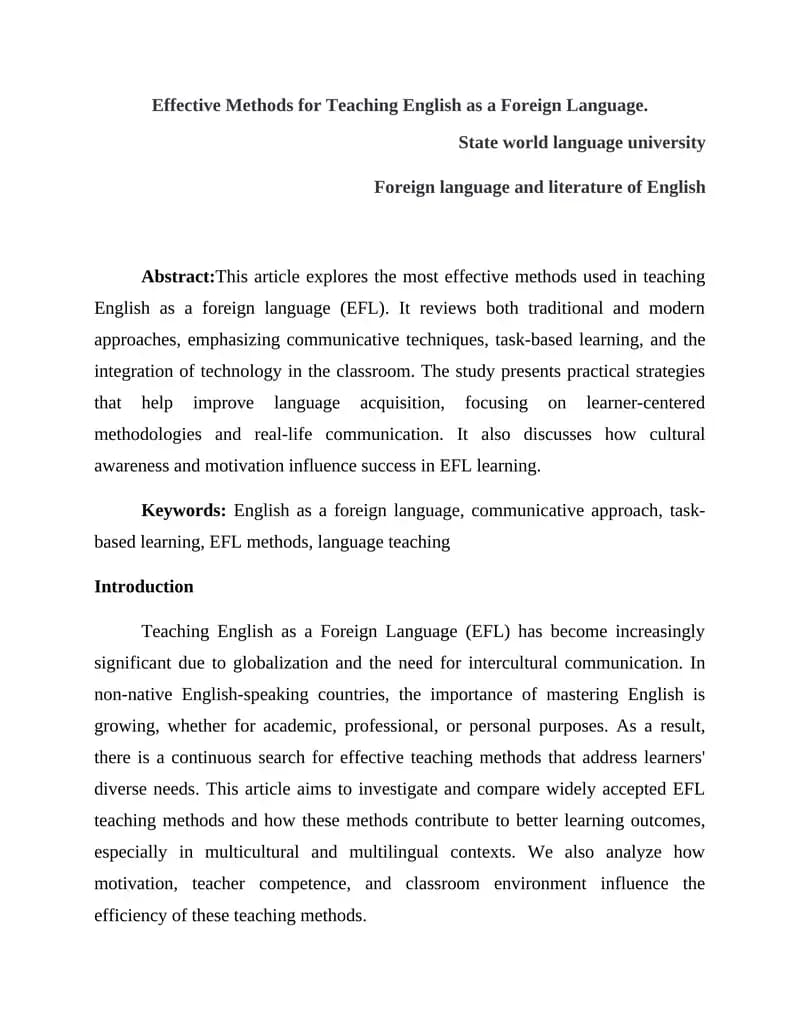 Effective Methods for Teaching English as a Foreign Language