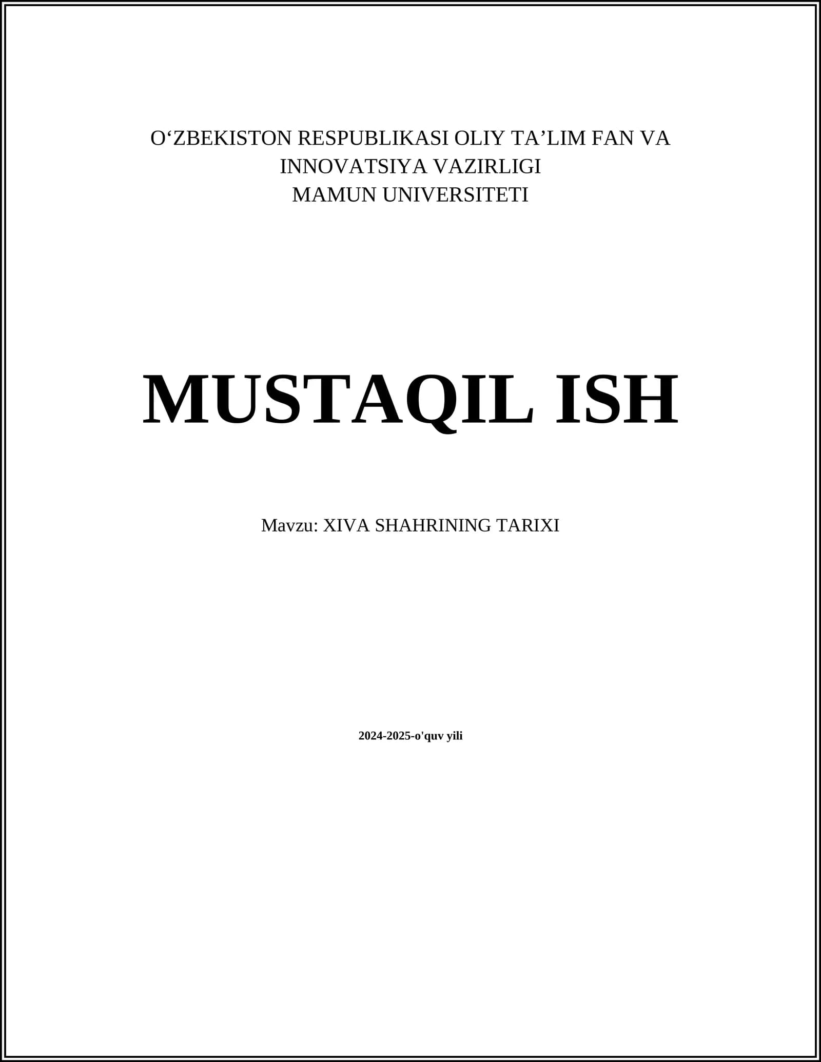 XIVA SHAHRINING TARIXI