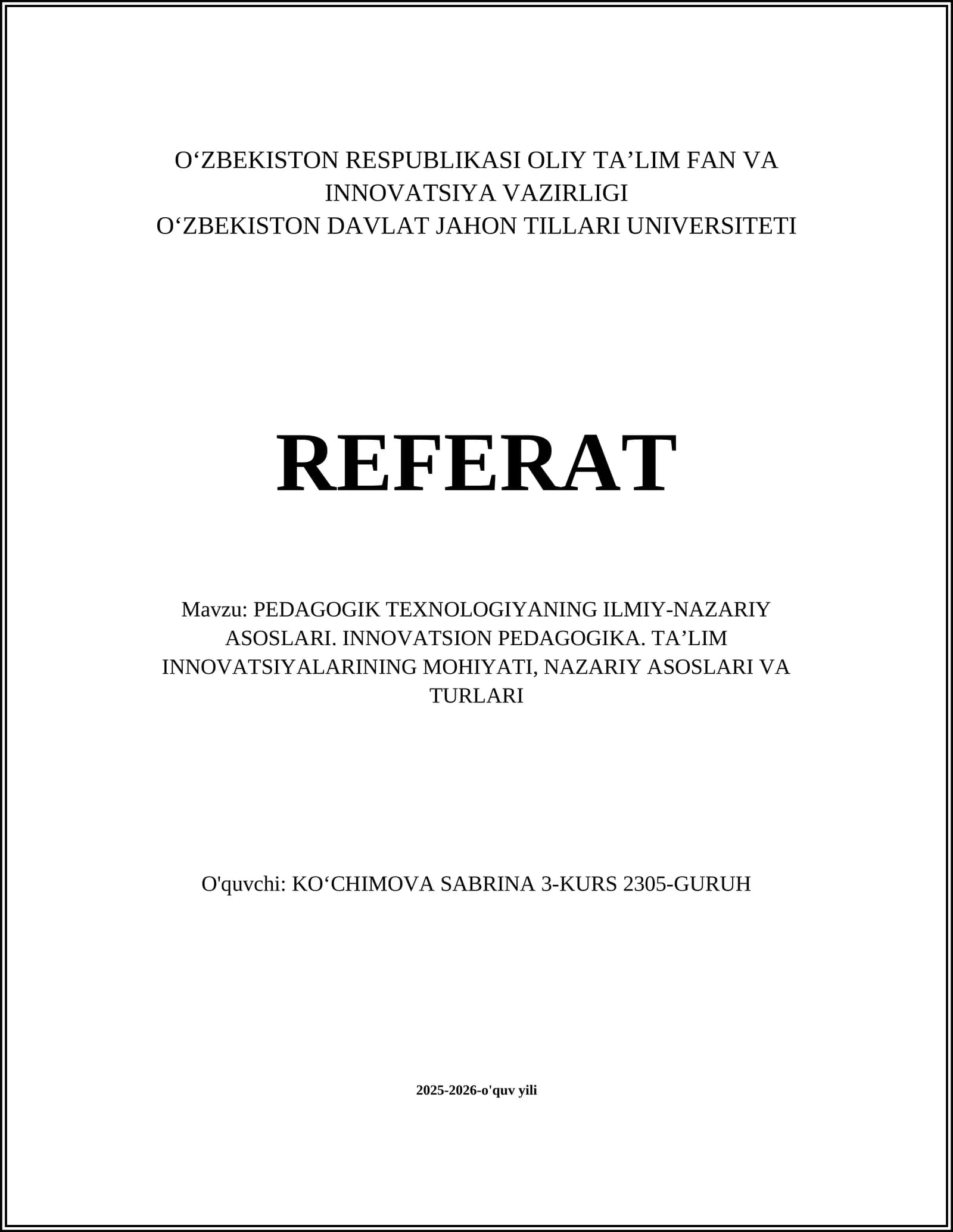 PEDAGOGIK TEXNOLOGIYANING ILMIY-NAZARIY ASOSLARI