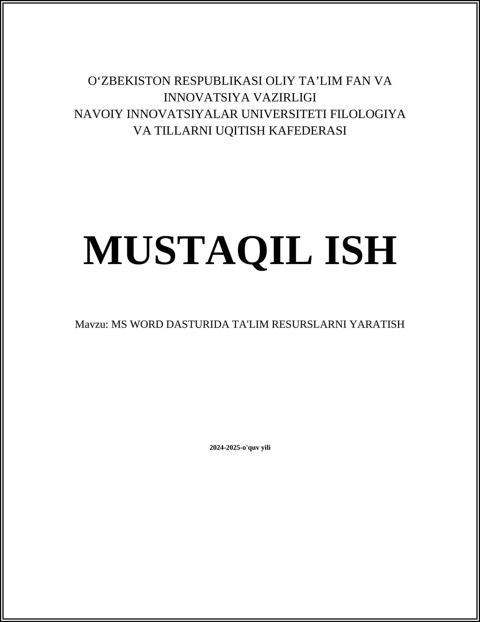 MS WORD DASTURIDA TA'LIM RESURSLARNI YARATISH