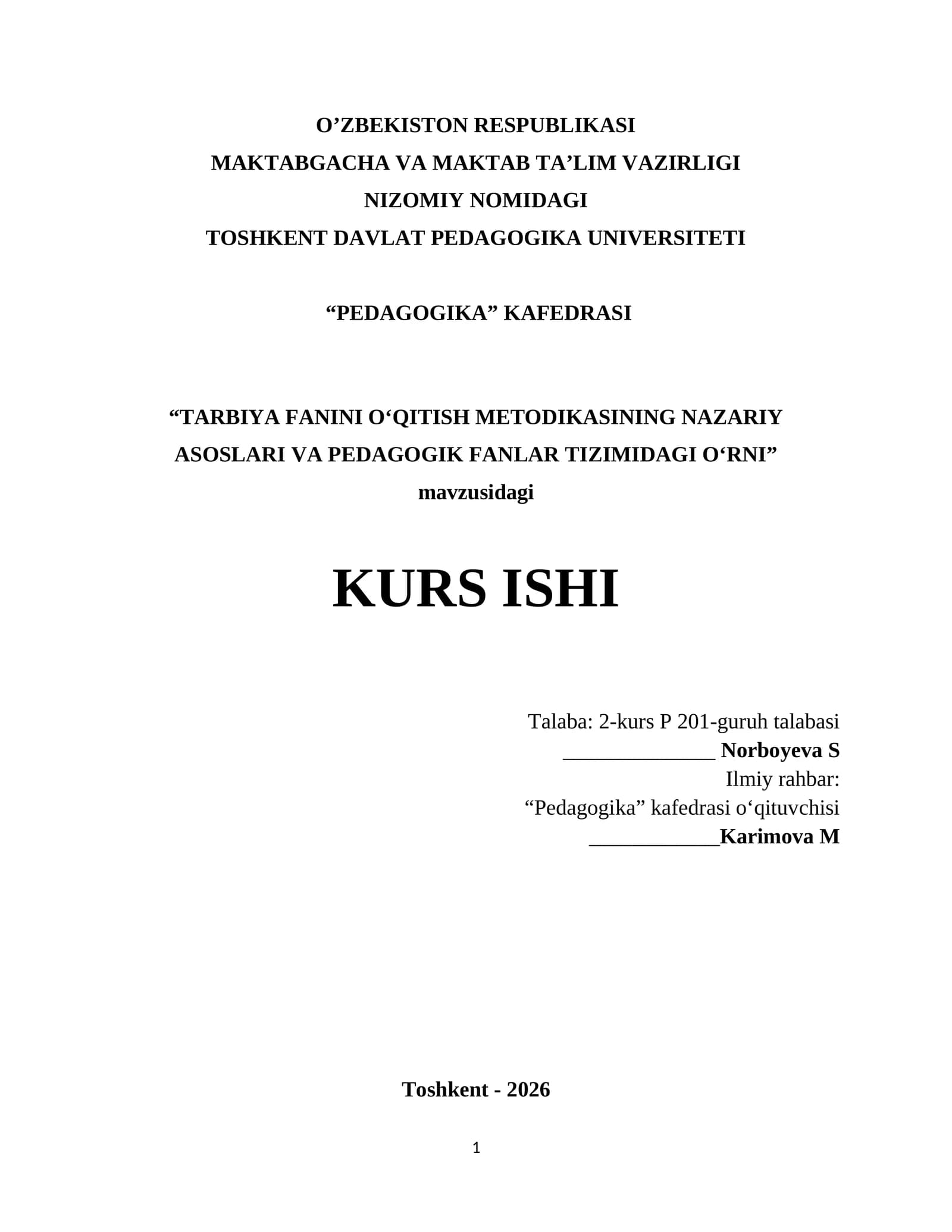TARBIYA FANINI O‘QITISH METODIKASI