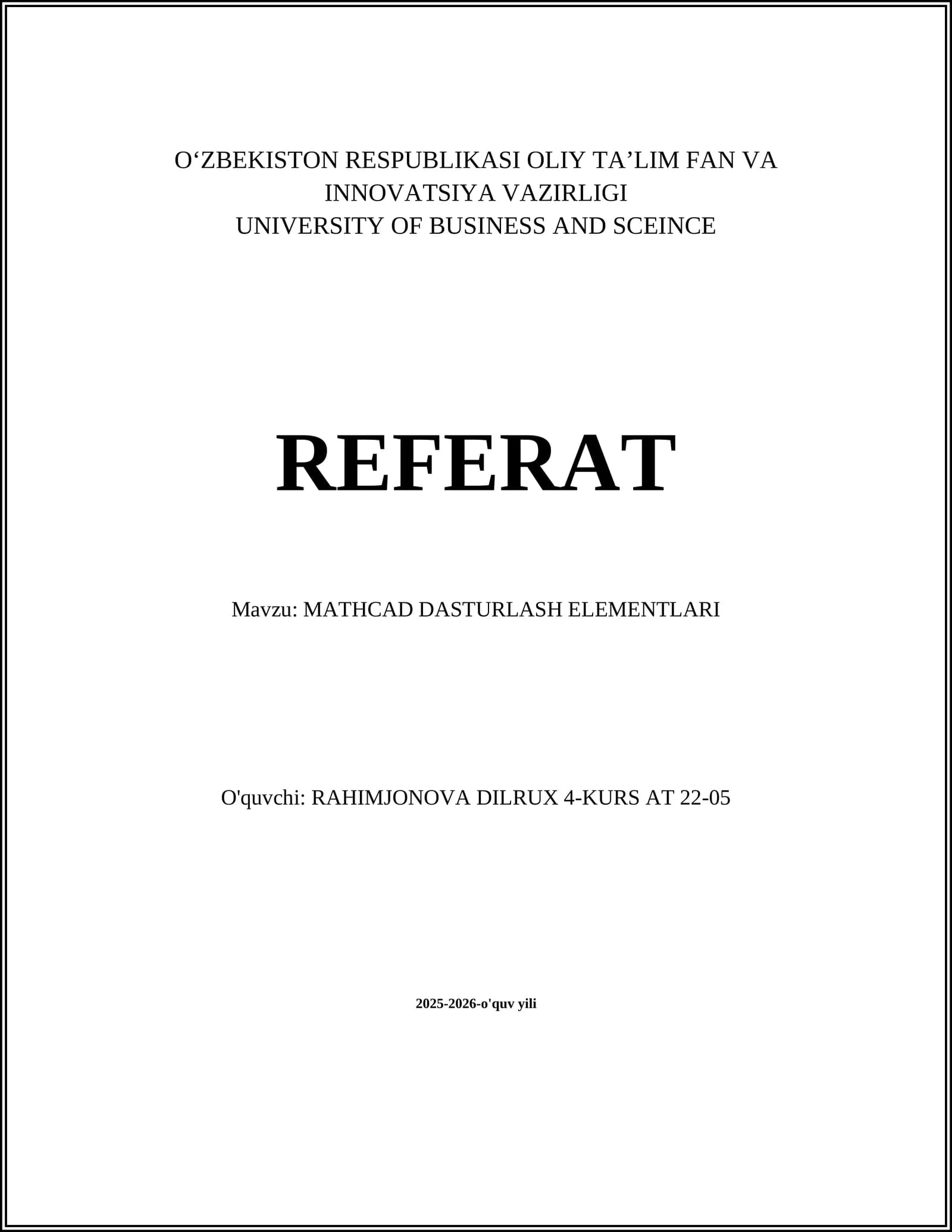 Mathcad Dasturlash Elementlari