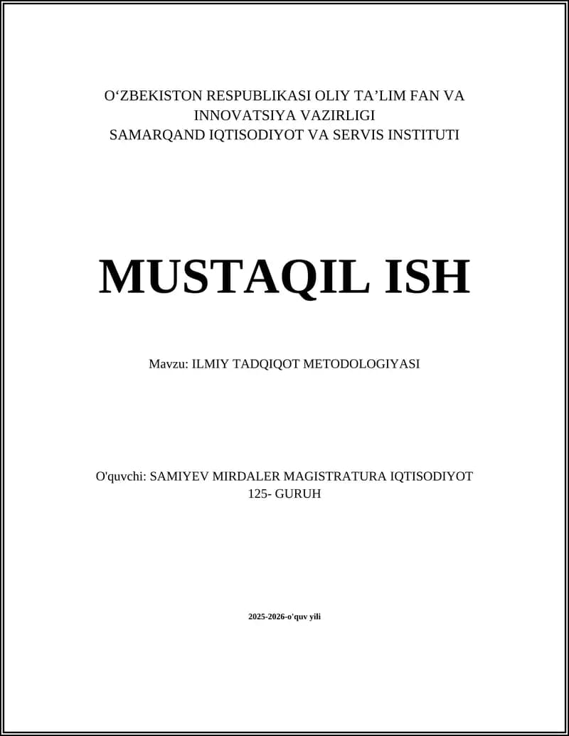 ILMIY TADQIQOT METODOLOGIYASI