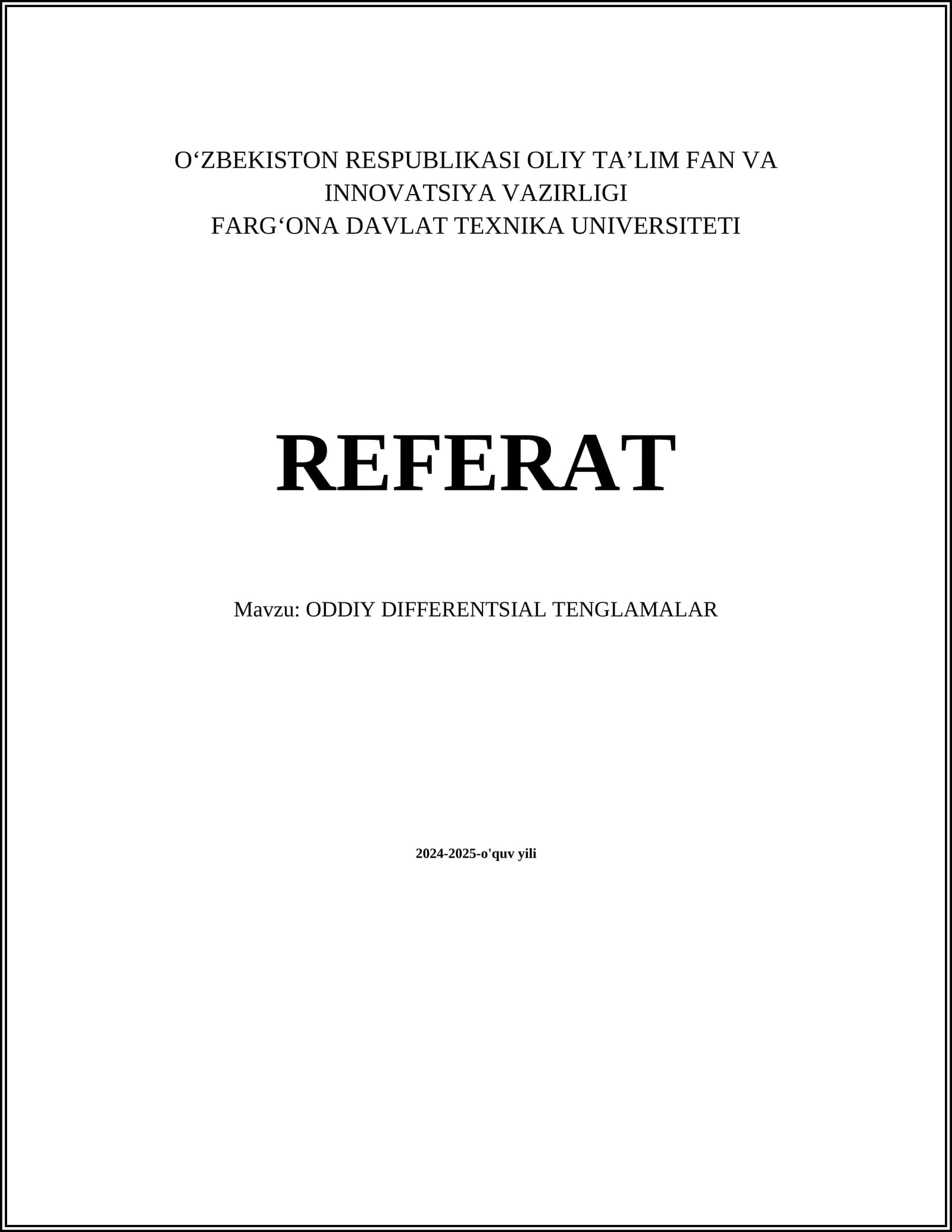 ODDIY DIFFERENTIAL EQUATIONS