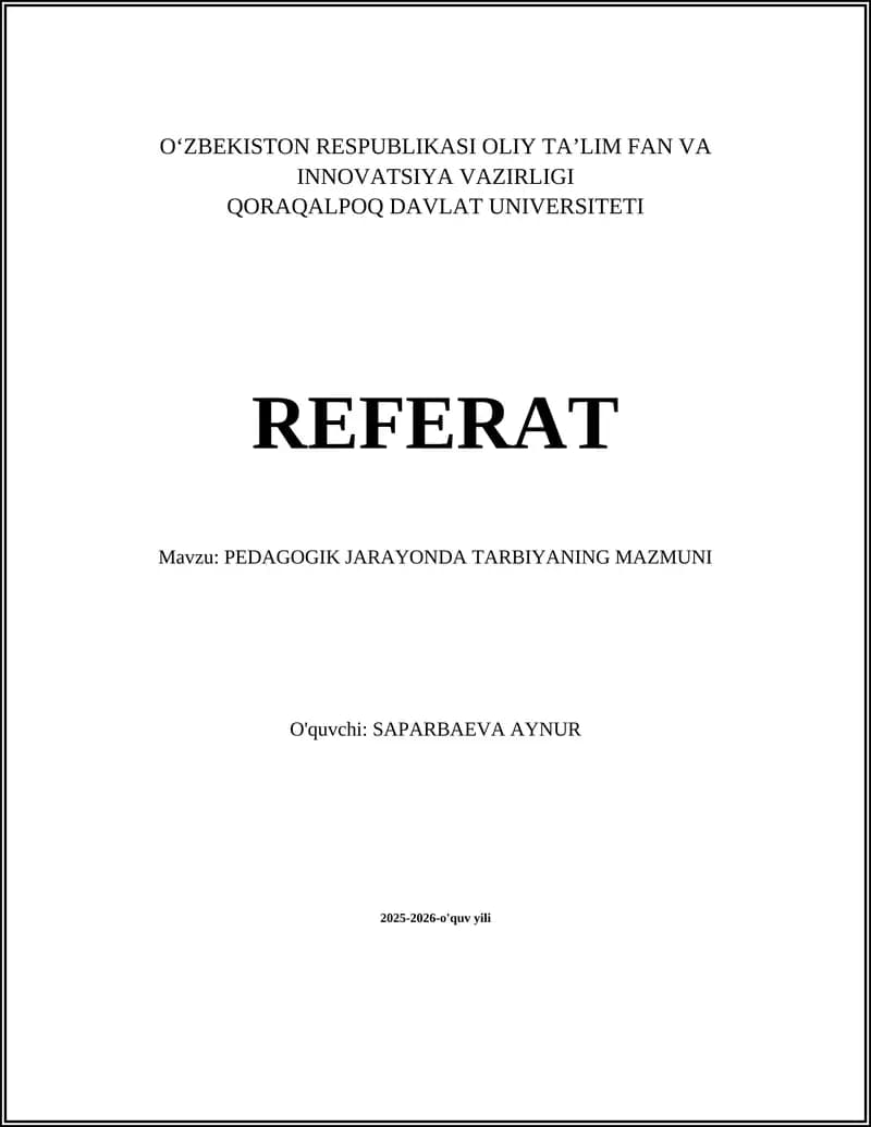 PEDAGOGIK JARAYONDA TARBIYANING MAZMUNI