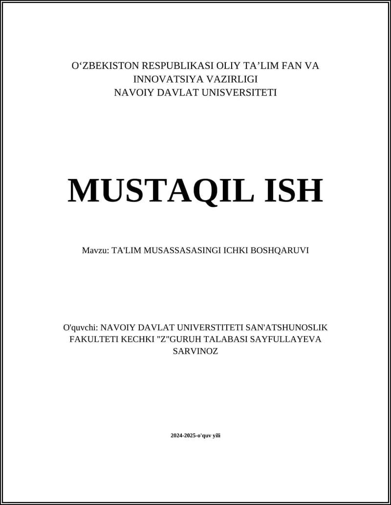 TA'LIM MUSASSASASINGI ICHKI BOSHQARUVI