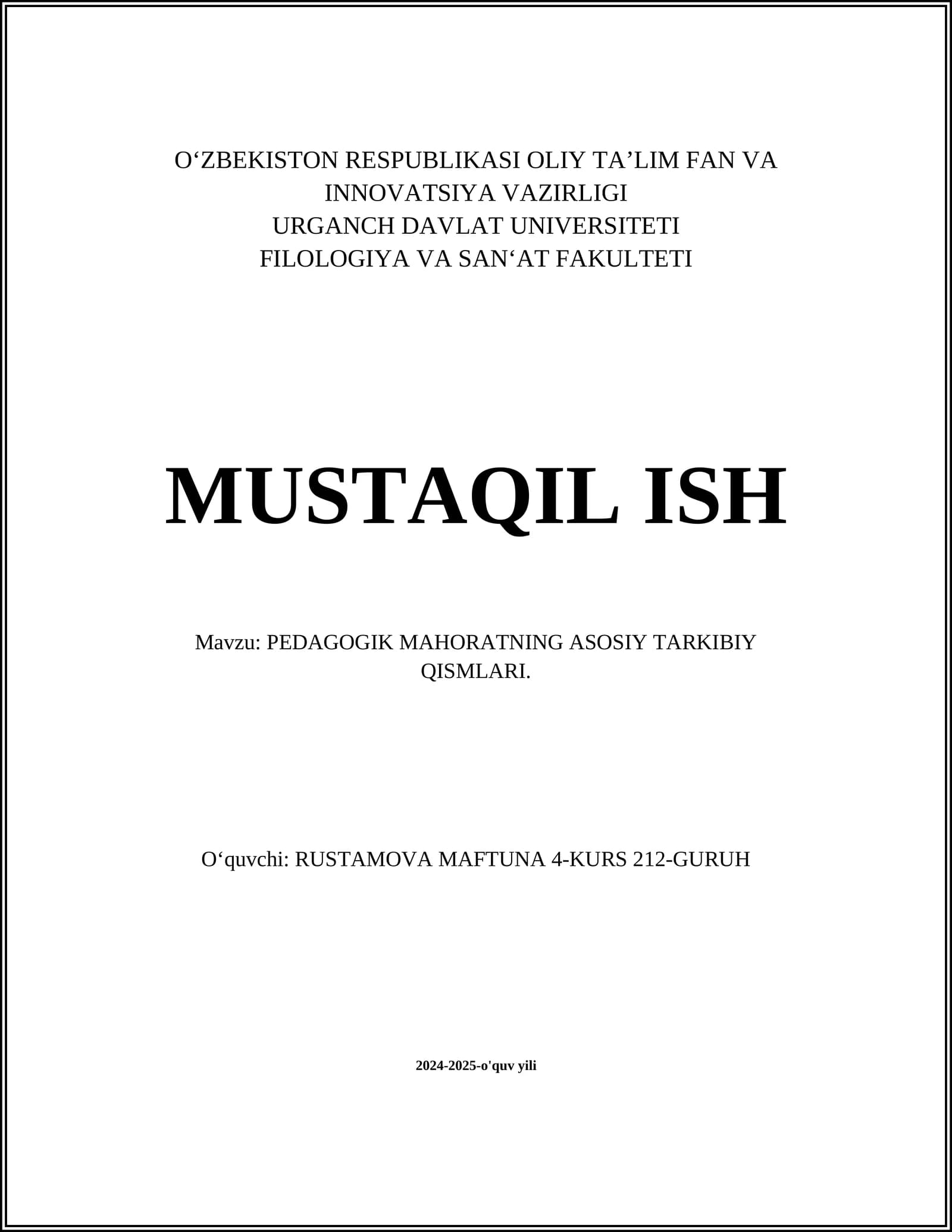 PEDAGOGIK MAHORATNING ASOSIY TARKIBIY QISMLARI