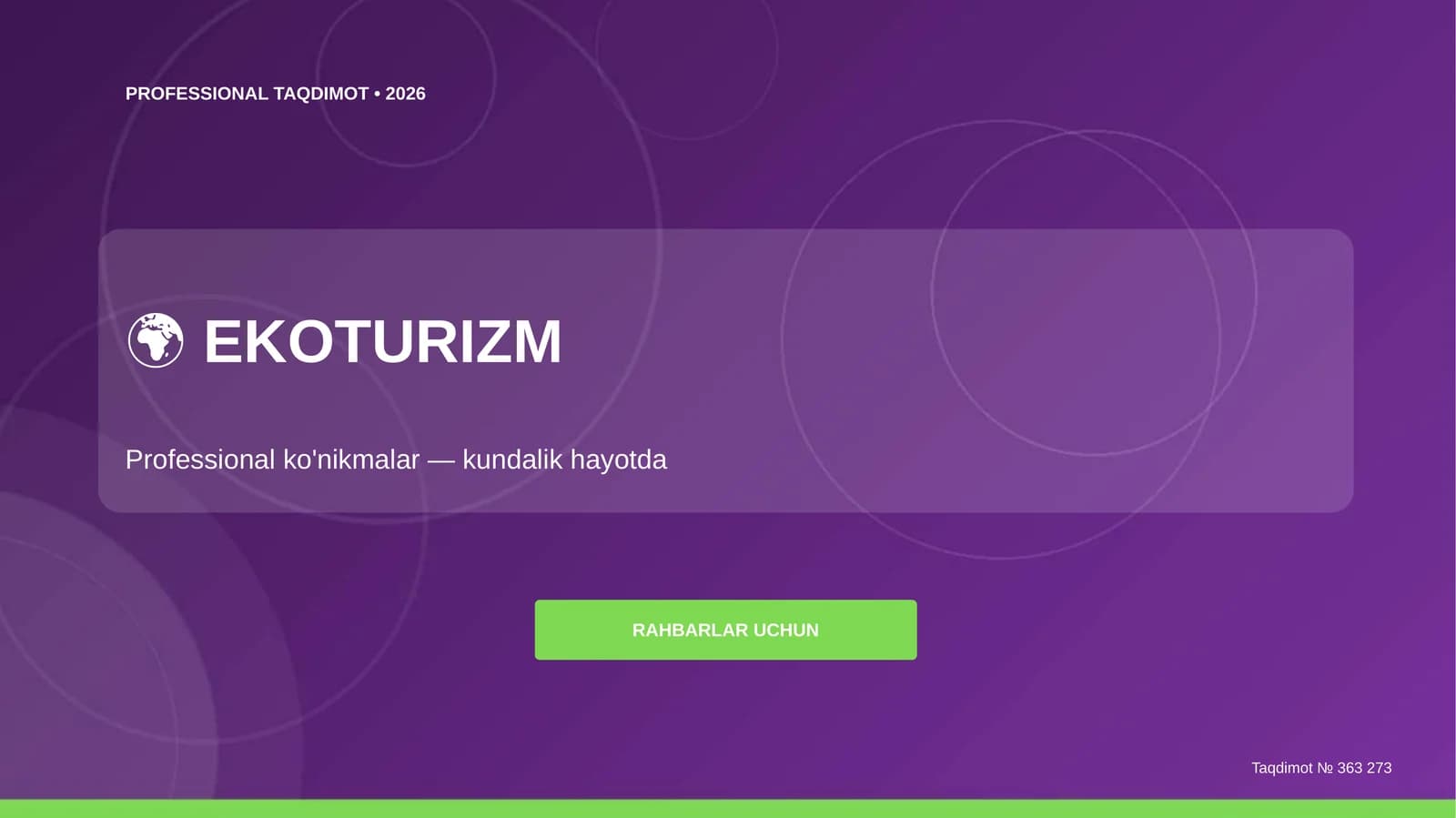 Ekoturizm: Professional ko'nikmalar
