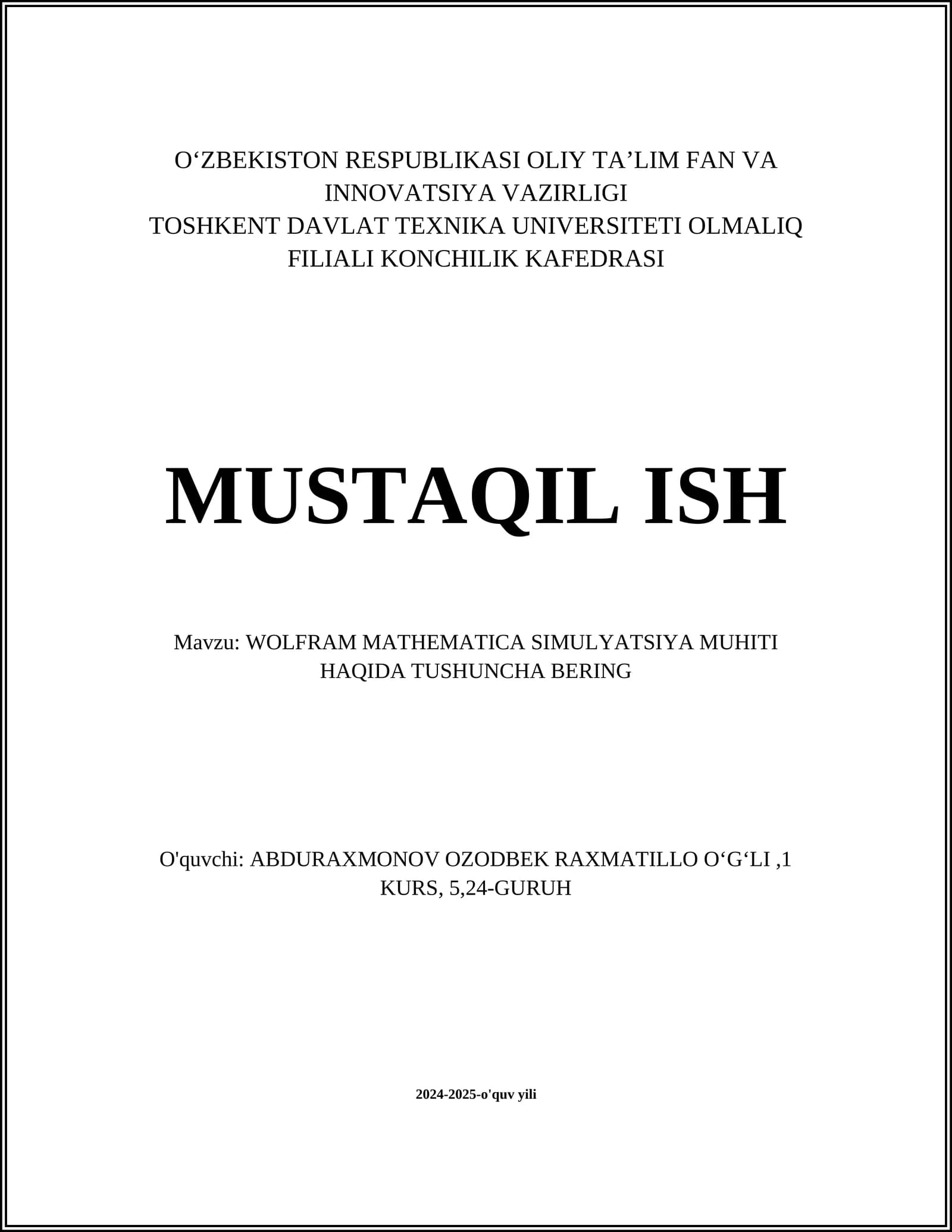 WOLFRAM MATHEMATICA SIMULYATSIYA MUHITI