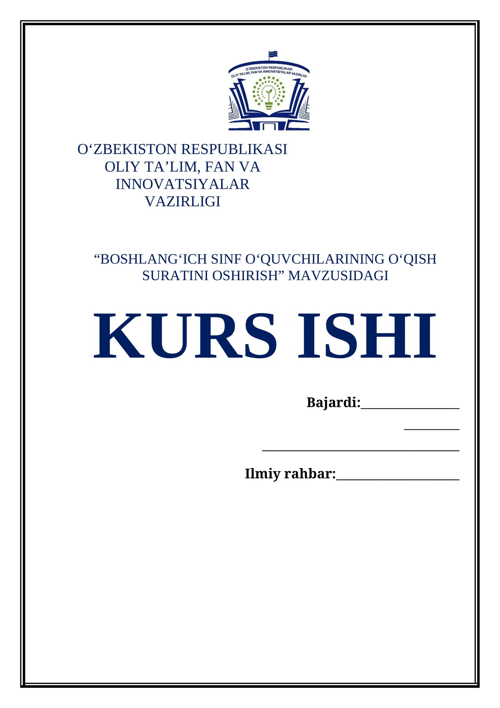 "BOSHLANGʻICH SINF OʻQUVCHILARINING OʻQISH SURATINI OSHIRISH" KURS ISHI