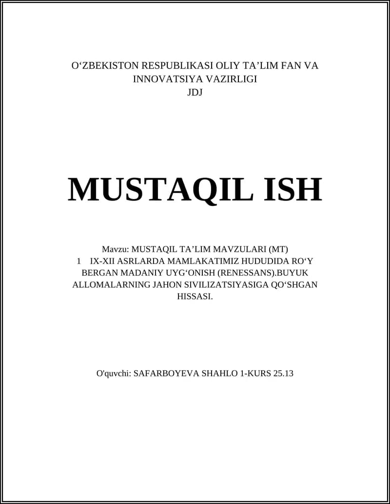 MUSTAQIL TA’LIM MAVZULARI (MT)
