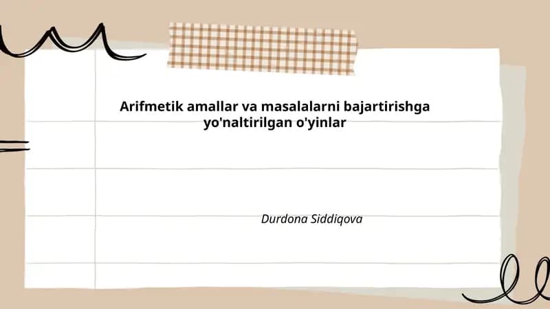 Arifmetik amallar va masalalarni bajartirishga yo'naltirilgan o'yinlar