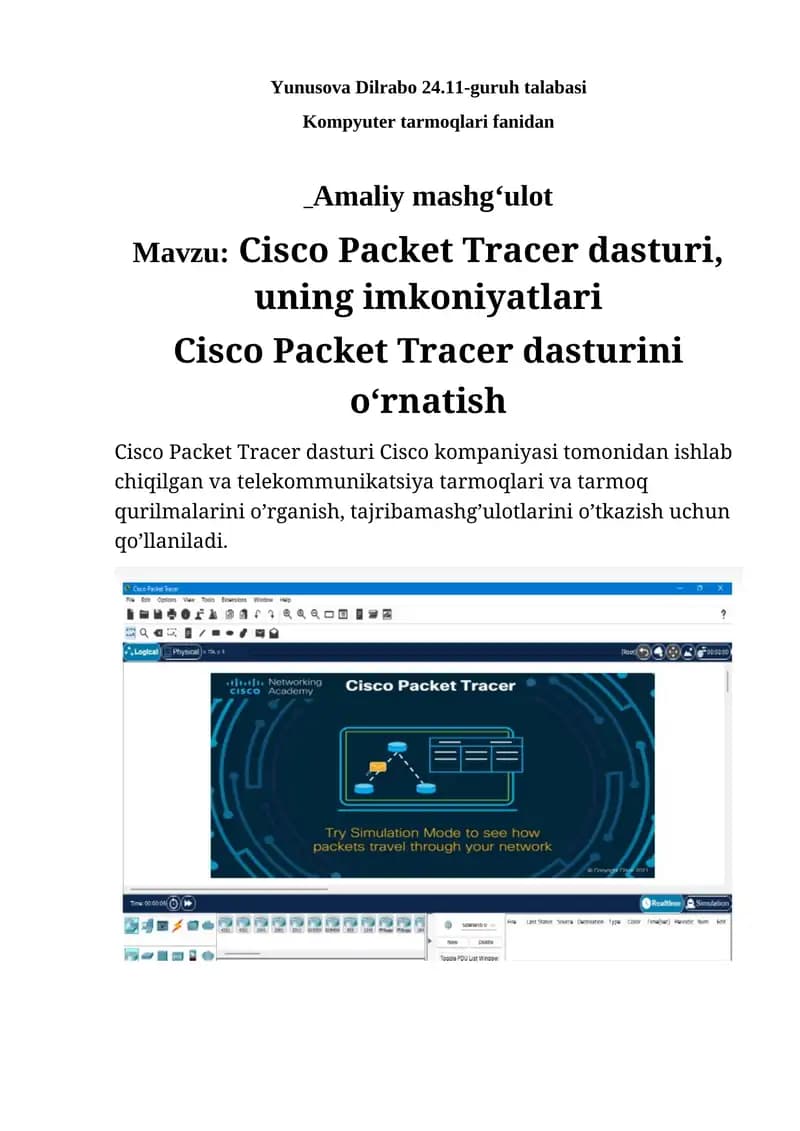 Cisco Packet Tracer dasturi