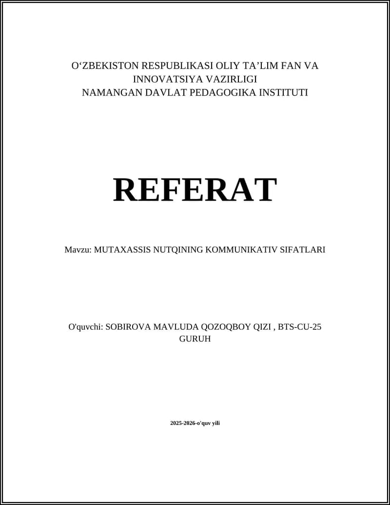 MUTAXASSIS NUTQINING KOMMUNIKATIV SIFATLARI