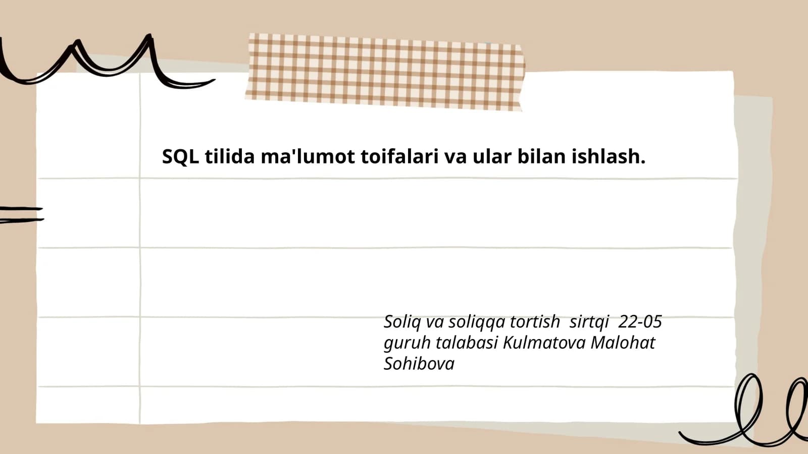 SQL Tilida Ma'lumot Toifalari