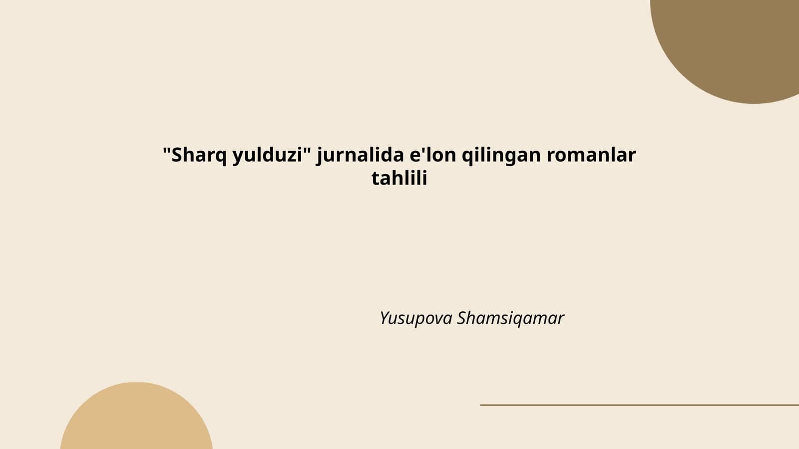 Sharq yulduzi jurnalida e'lon qilingan romanlar tahlili