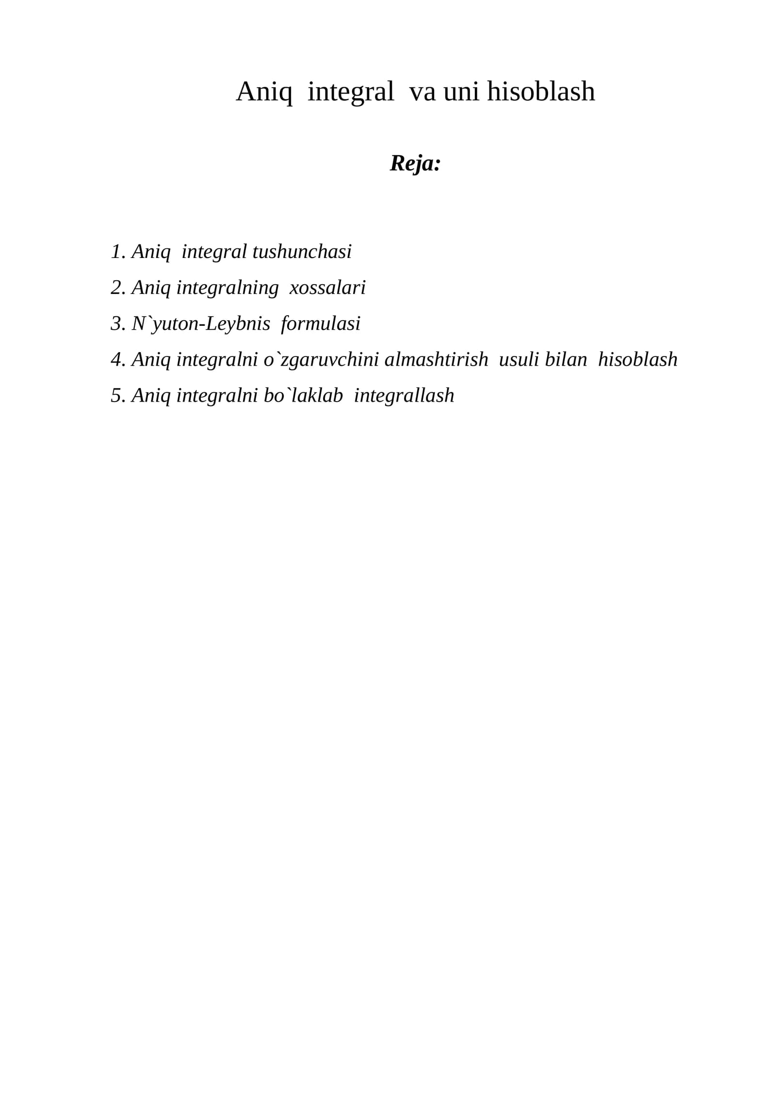 Aniq  integral  va uni hisoblash