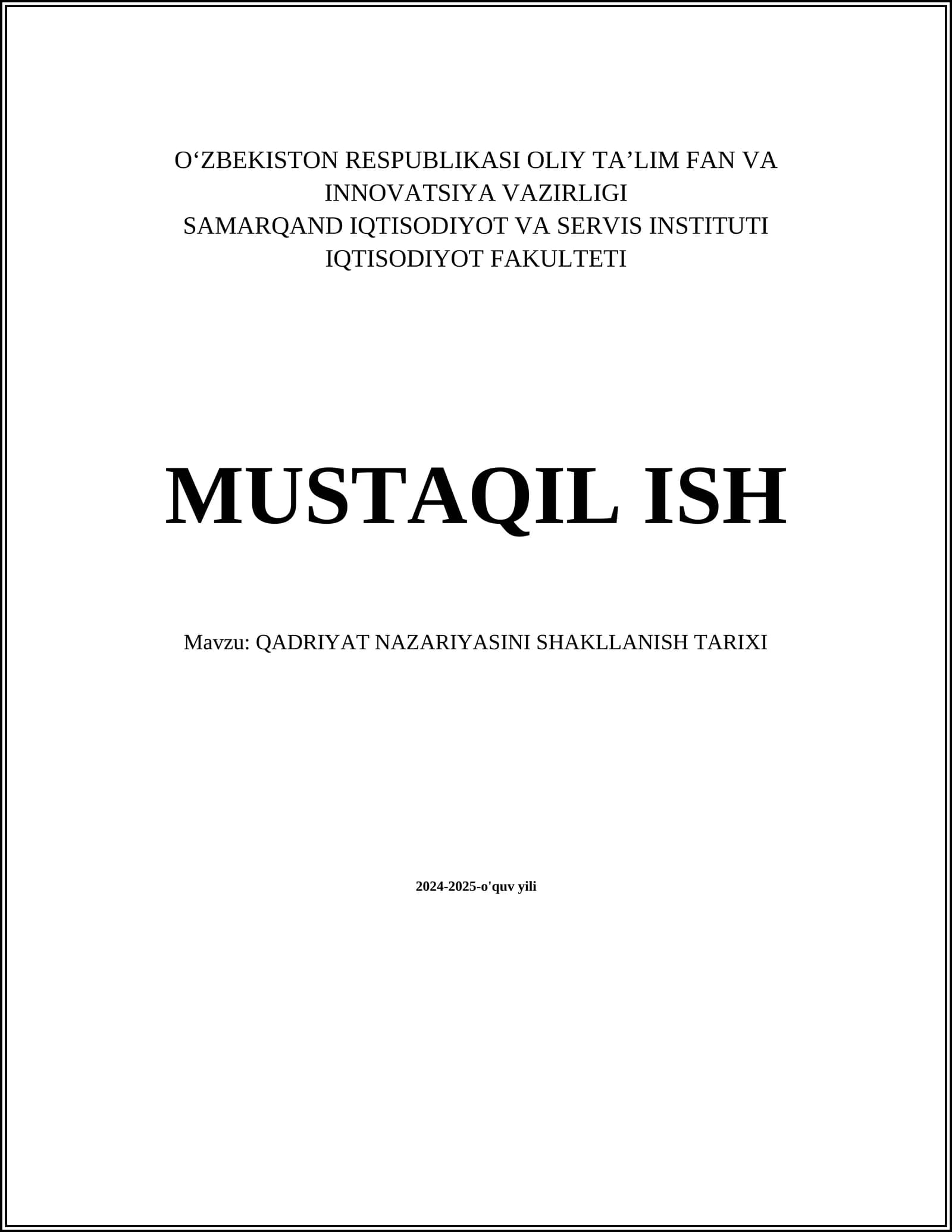 QADRIYAT NAZARIYASINI SHAKLLANISH TARIXI