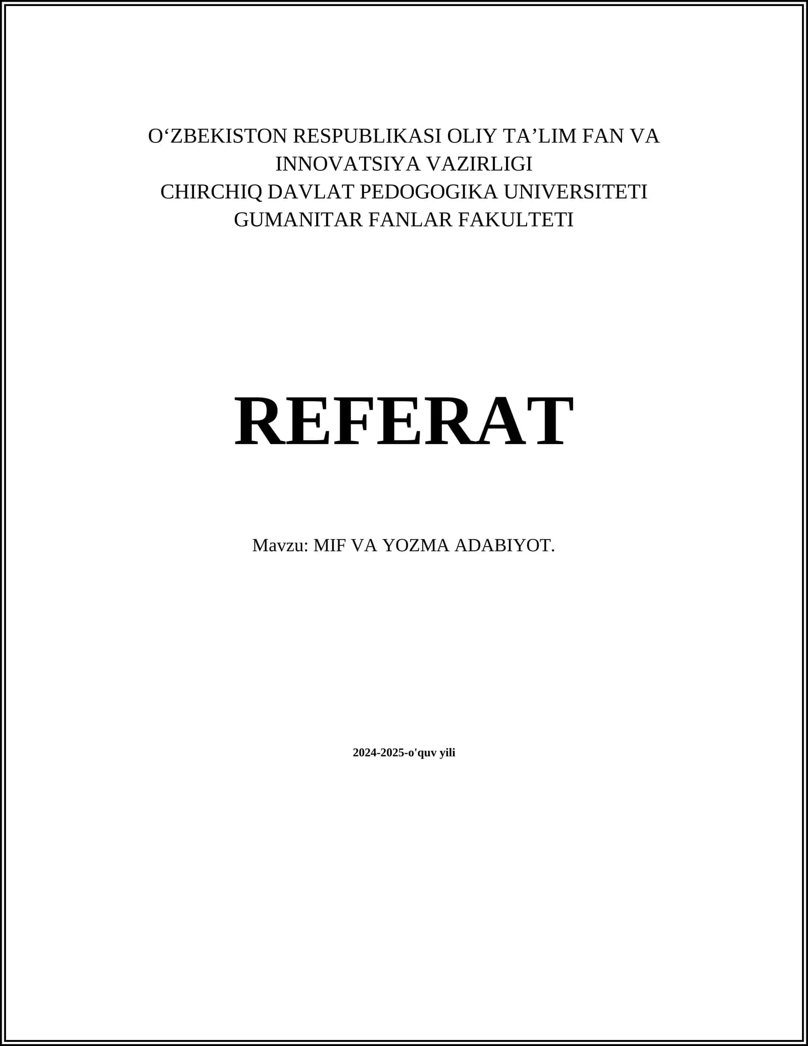 MIF VA YOZMA ADABIYOT
