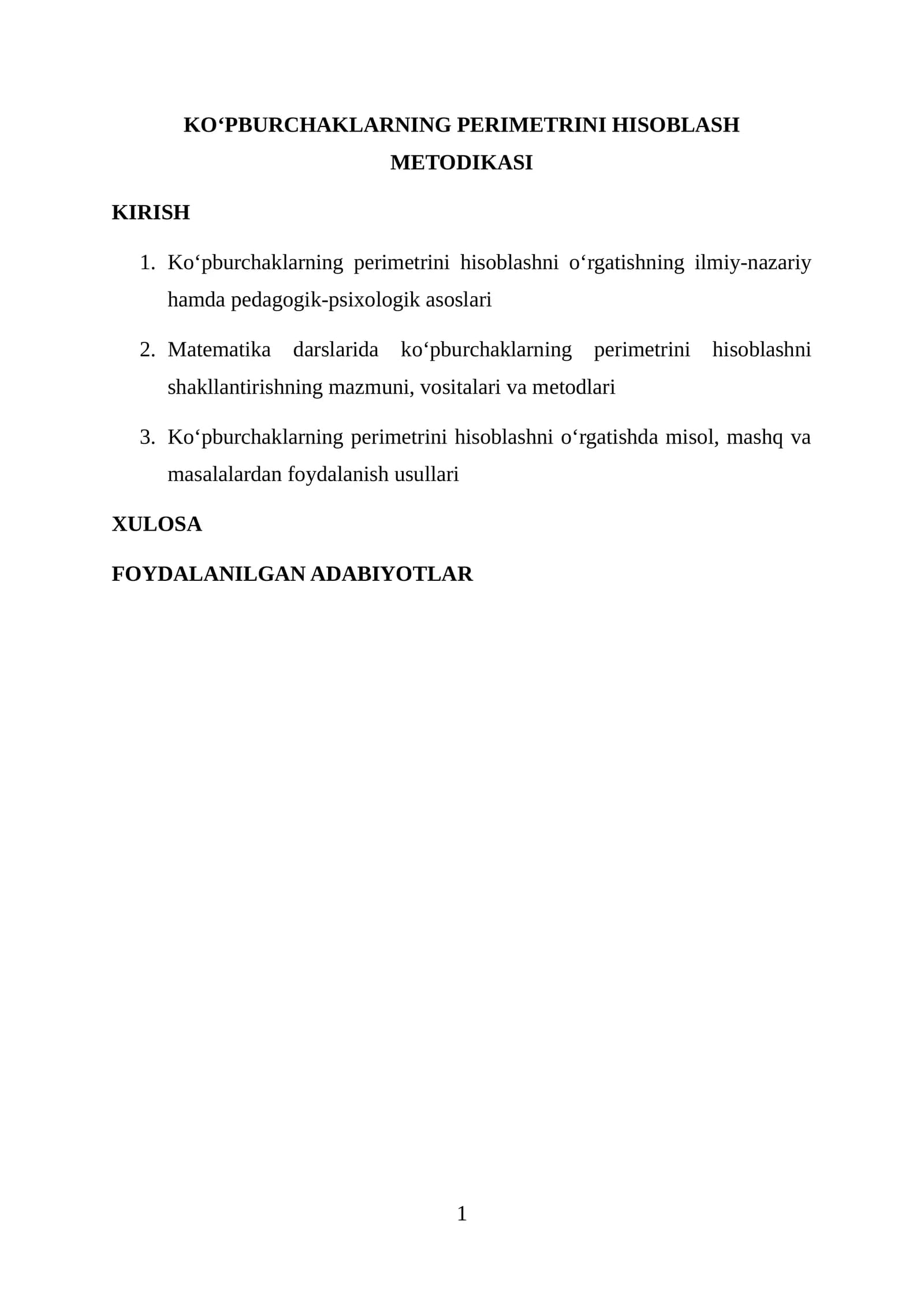 Ko‘pburchaklarning perimetrini hisoblashni o‘rgatishning ilmiy-nazariy hamda pedagogik-psixologik asoslari