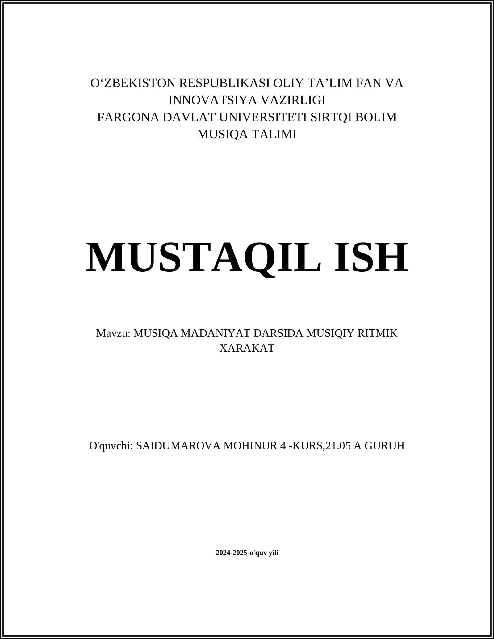 MUSIQA MADANIYAT DARSIDA MUSIQIY RITMIK XARAKAT