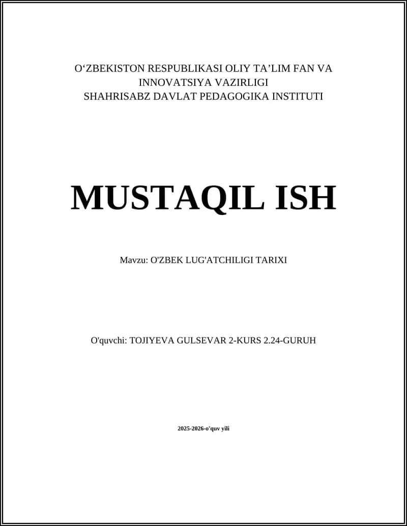 O'ZBEK LUG'ATCHILIGI TARIXI
