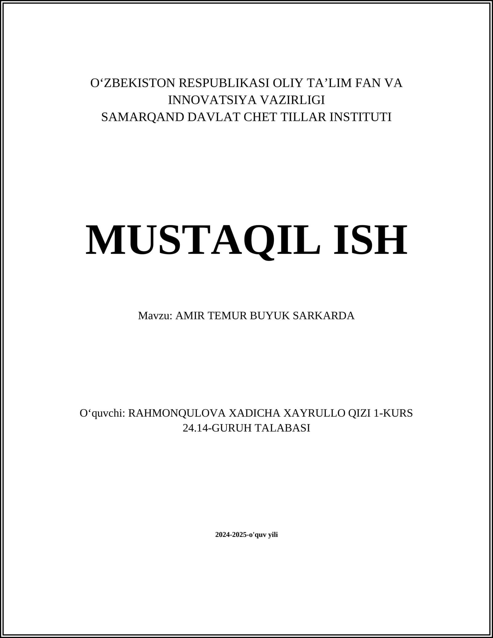 AMIR TEMUR BUYUK SARKARDA