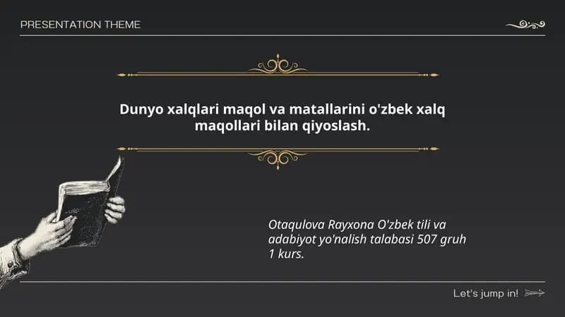 Dunyo xalqlari maqol va matallarini o'zbek xalq maqollari bilan qiyoslash