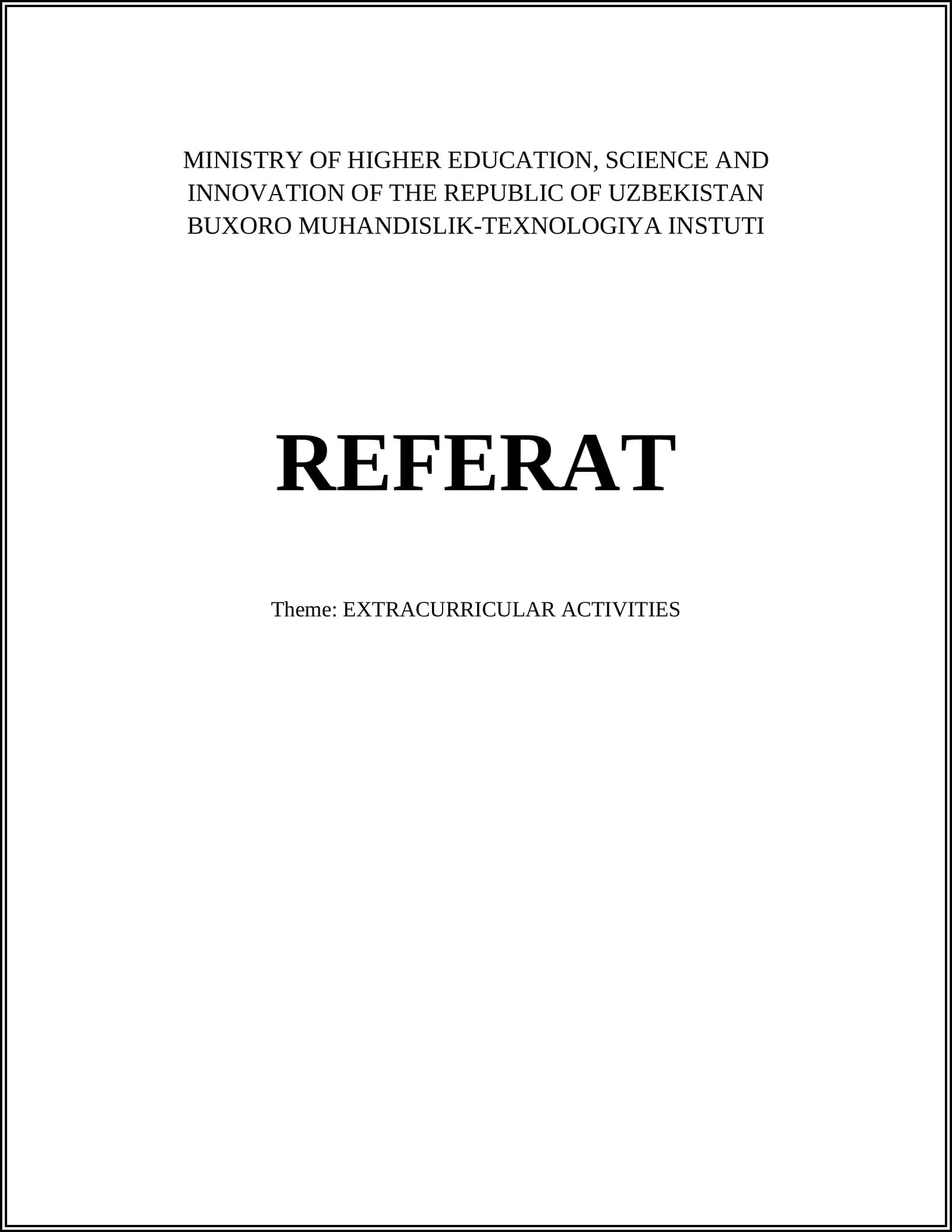 REFERAT Theme: EXTRACURRICULAR ACTIVITIES
