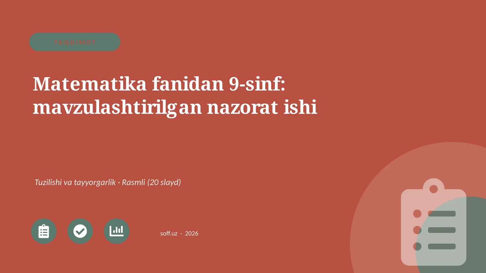 Matematika fanidan 9-sinf: mavzulashtirilgan nazorat ishi