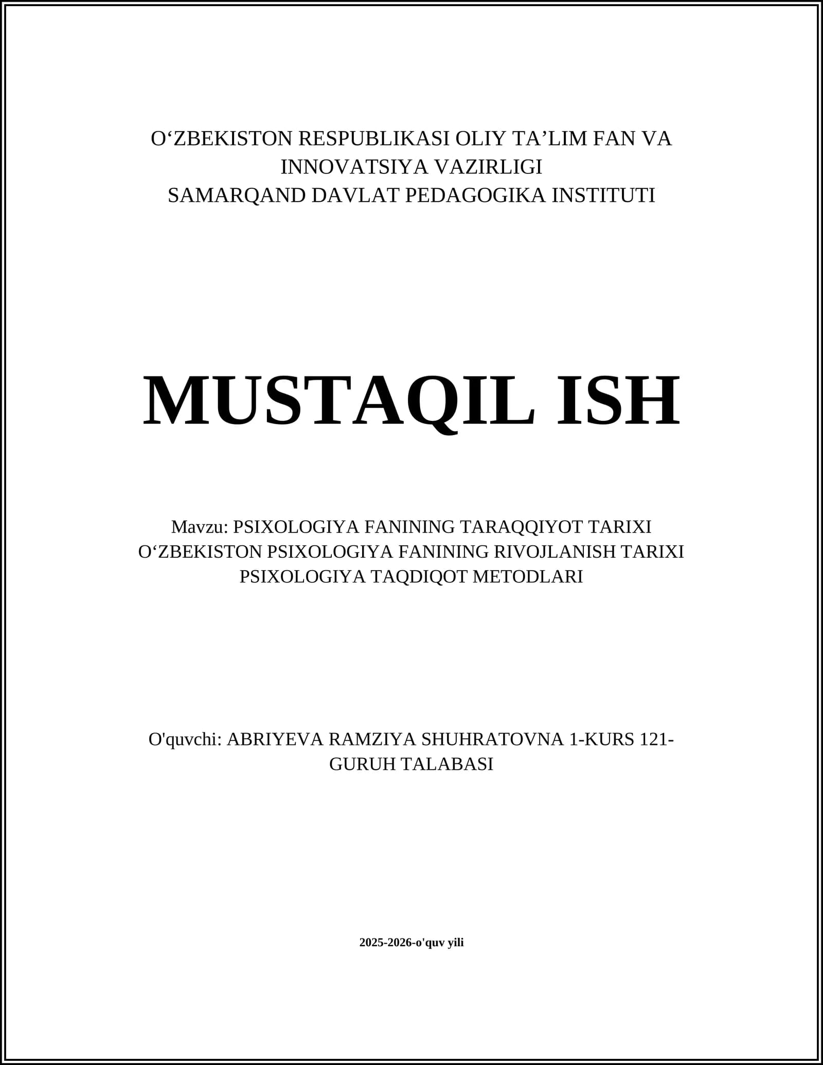 PSIXOLOGIYA FANINING TARAQQIYOT TARIXI