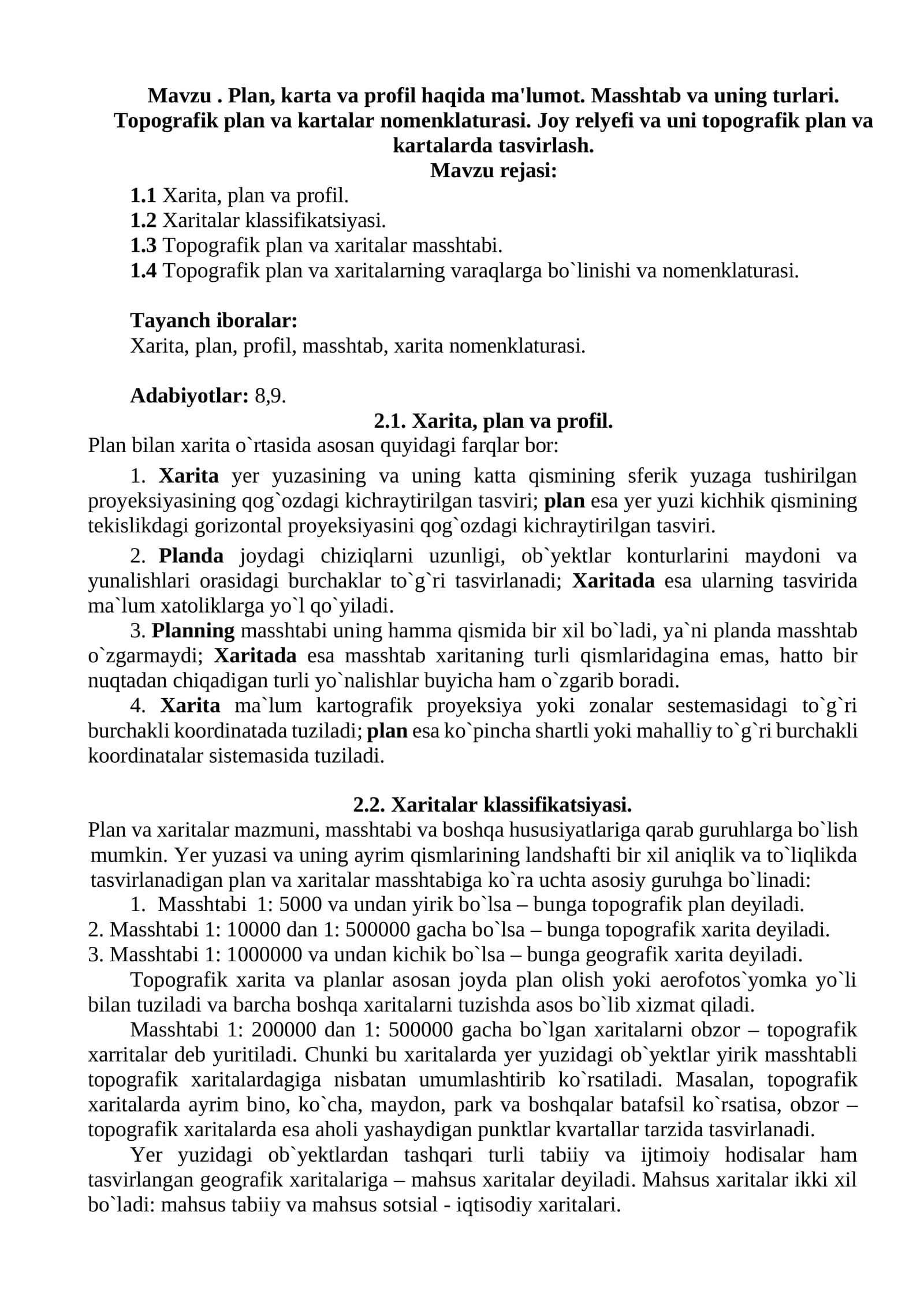 Plan va Profil
