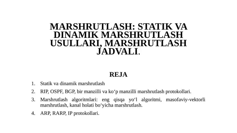 Statik va dinamik marshrutlash