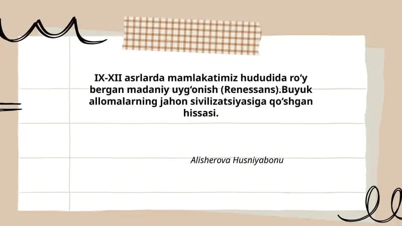 IX-XII asrlarda mamlakatimiz hududida ro‘y bergan madaniy uyg‘onish (Renessans)