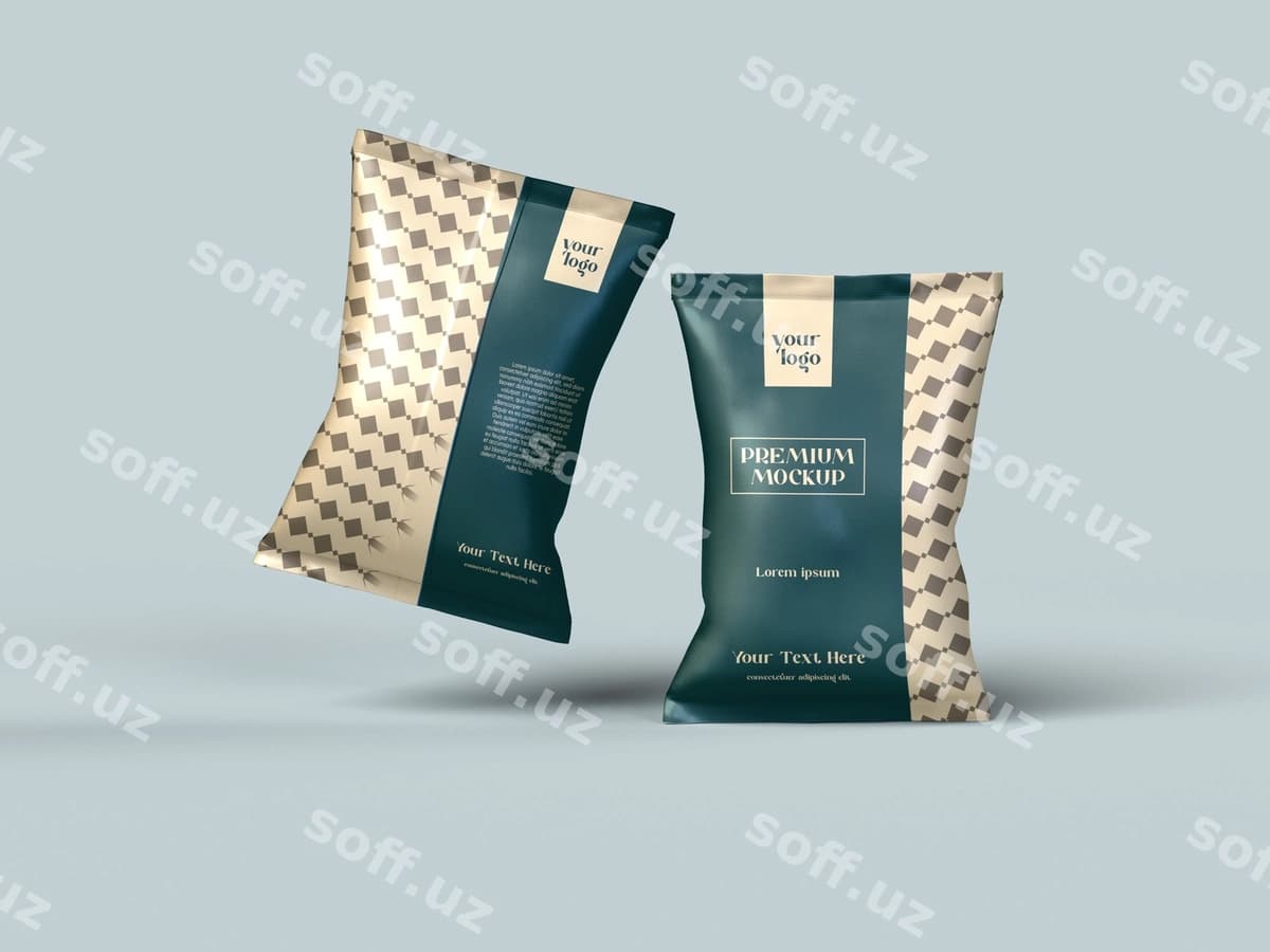 Snack ovqatlarini qadoqlash uchun mockup dizayni | Snack food packaging mockup design