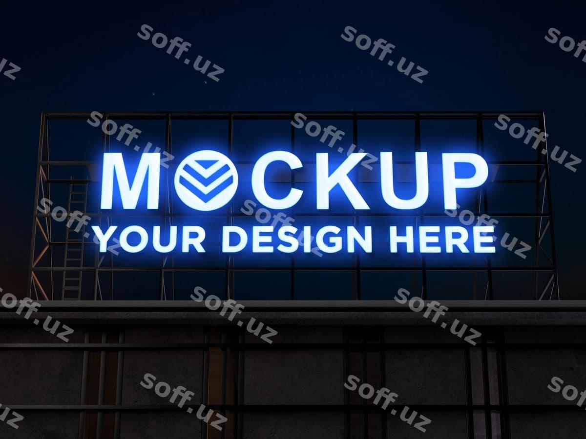 Ko'cha neon chiroqlari tabelasi maketi | Street neon lights signboard mockup