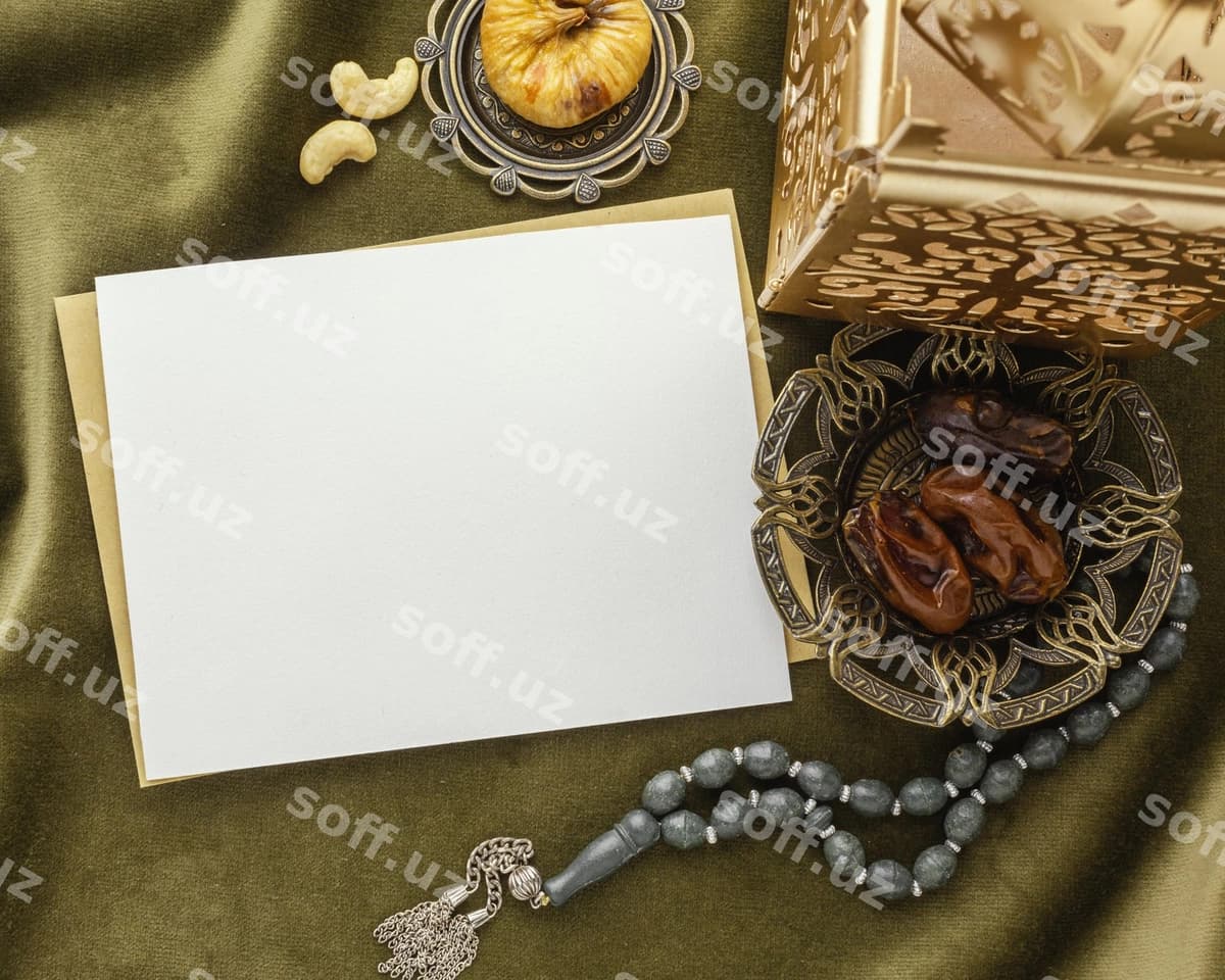 Yuqori ko'rinish Ramazon bosma namunasi | Top view ramadan print mockup