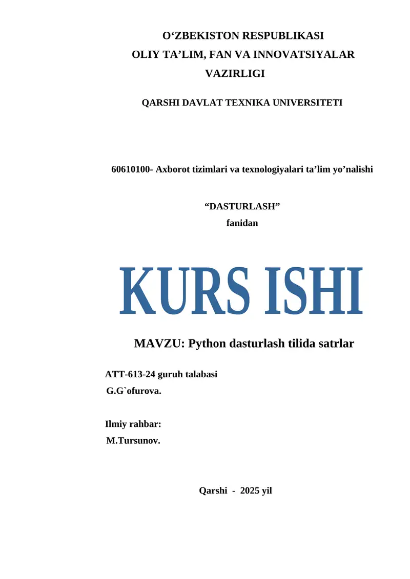 Python dasturlash tilida satrlar