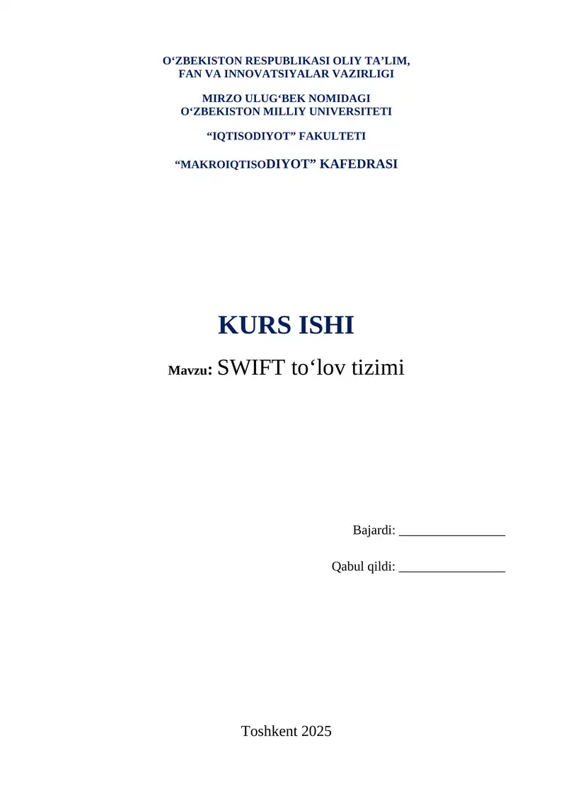 SWIFT to'lov tizimi