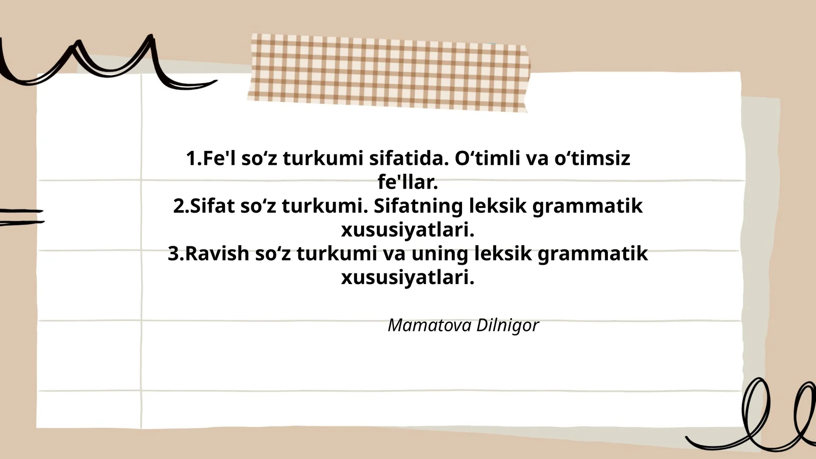 Fe'l soʻz turkumi sifatida