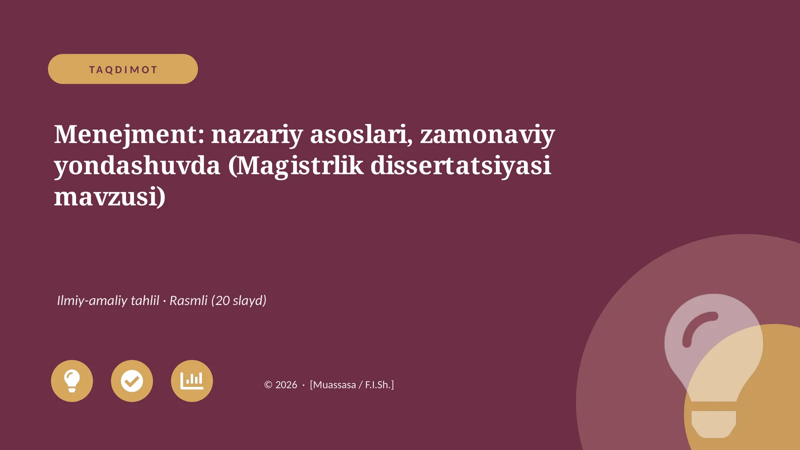 Menejment: nazariy asoslari, zamonaviy yondashuvda (Magistrlik dissertatsiyasi mavzusi)