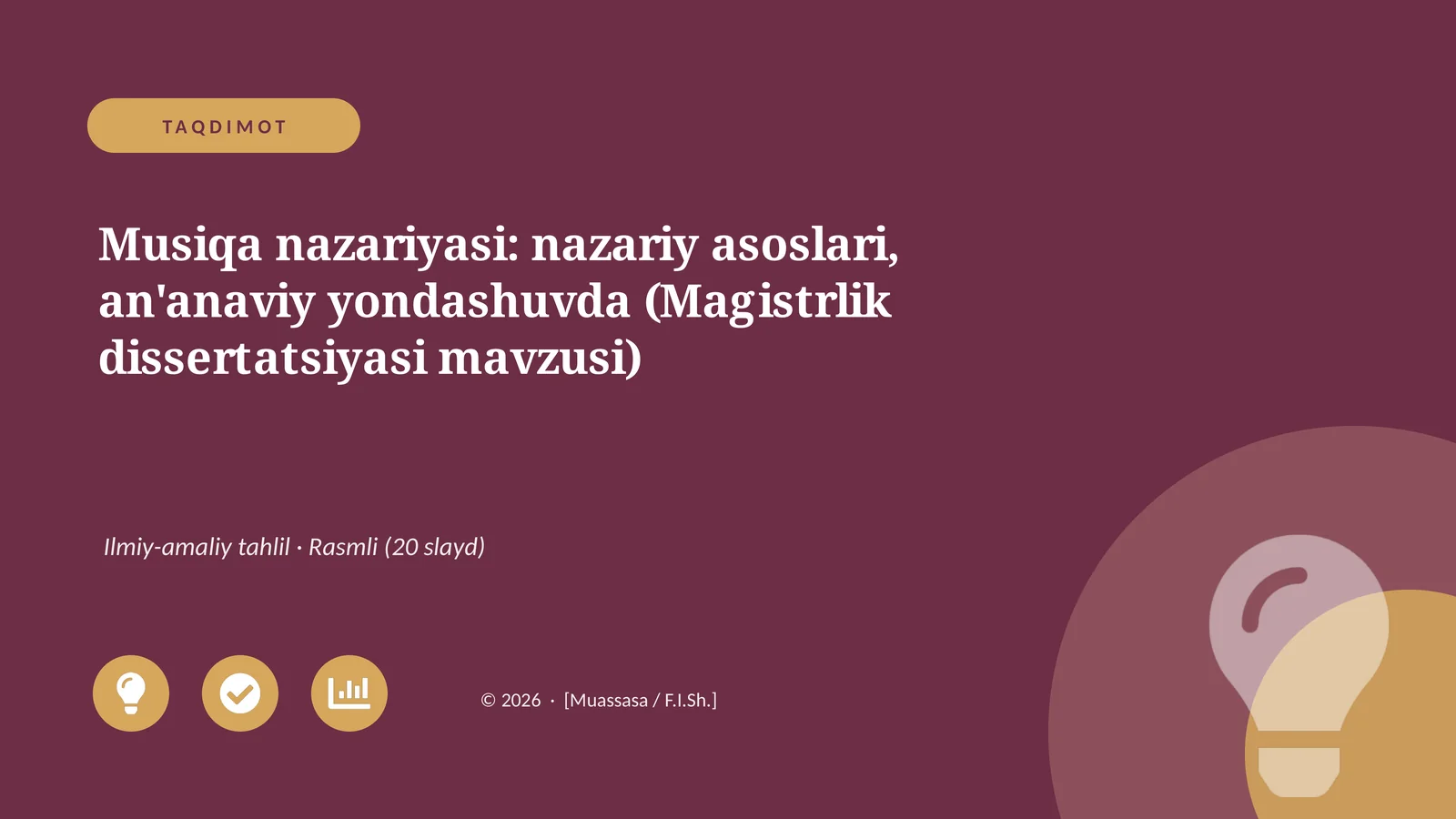 Musiqa nazariyasi: nazariy asoslari, an'anaviy yondashuvda (Magistrlik dissertatsiyasi mavzusi)