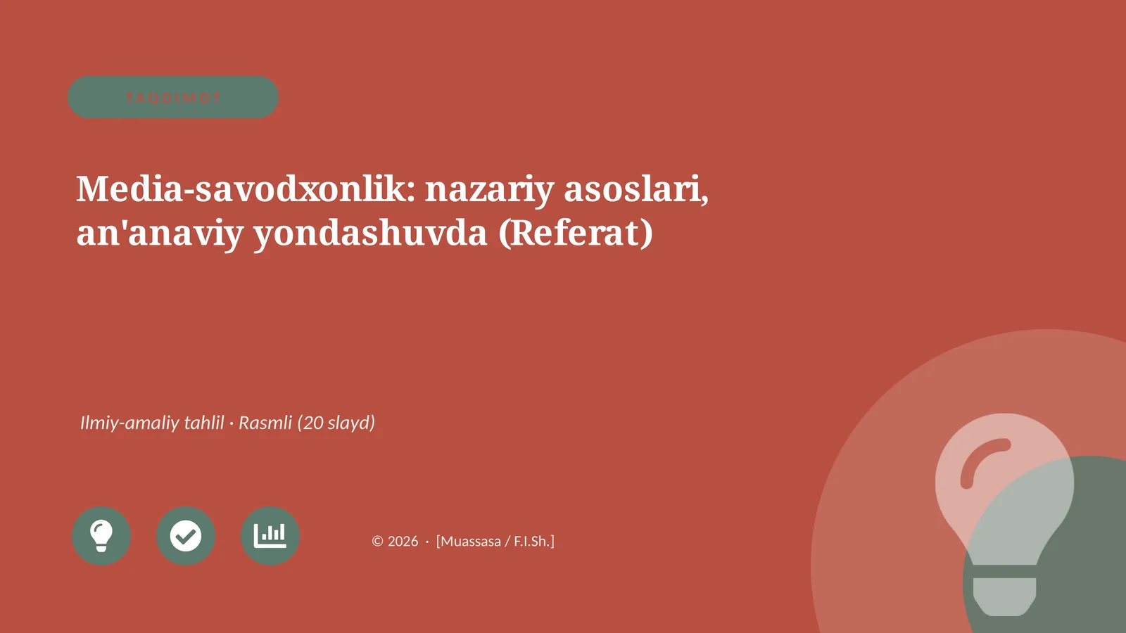Media-savodxonlik: nazariy asoslari, an'anaviy yondashuvda (Referat)